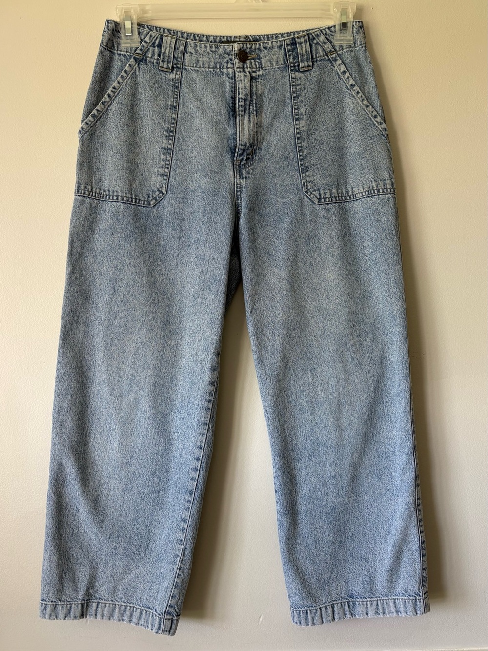 Relativity Light Acid Wash Cropped Jeans Size 8 Patch Pockets Y2K 90s Utility